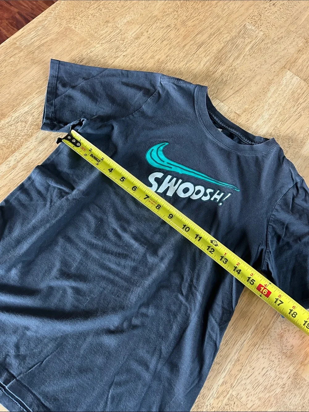 Nike Black Grey Tee with Teal Swoosh and 'SWOOSH!' Graphic